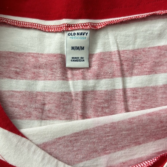 Red and white stripe short sleeve shift T-shirt dress. Size medium. - Picture 2 of 3